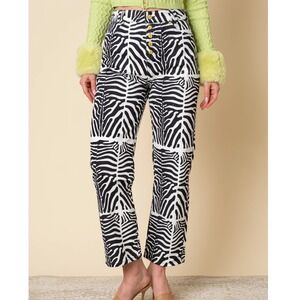 House of Sunny Zebra Print Jeans pants Women's 10 Y2K Indie Statement Trousers